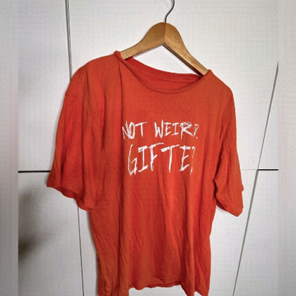 VINTAGE single stitch orange tshirt 90s Not Weird, Gifted XL
